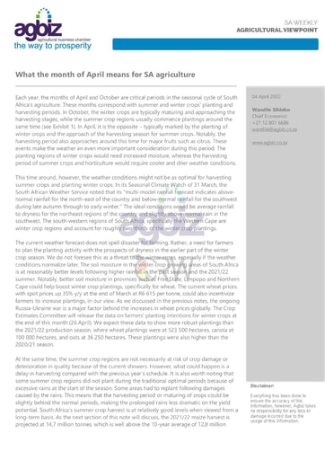 What the month of April means for SA agriculture