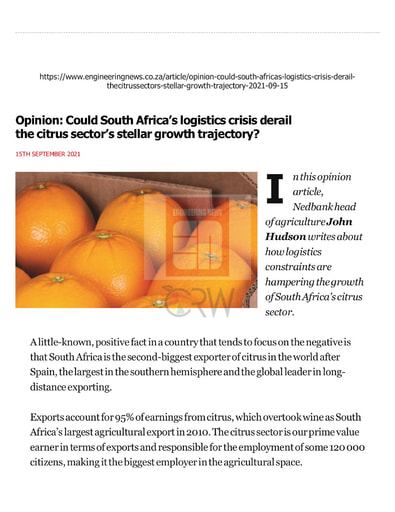 Could South Africa's logistics crisis derail the citrus sectors stellar growth trajectory