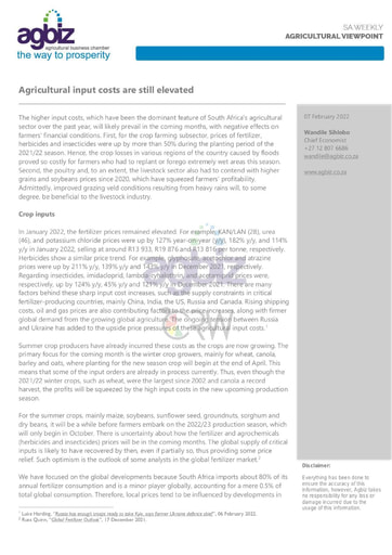 Agricultural input costs are still elevated