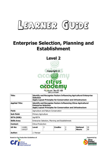 Enterprise Selection and Establishment NQ 2 Learner Guide