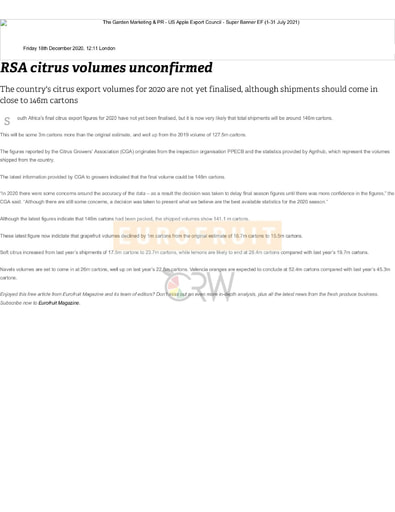 RSA citrus volumes unconfirmed