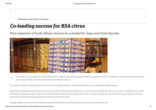 Co-loading success for RSA citrus