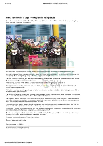 Riding from London to Cape Town to promote fresh produce