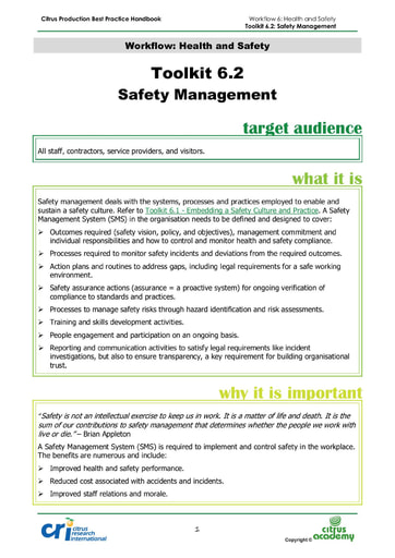 Toolkit 6.2 - Safety Management