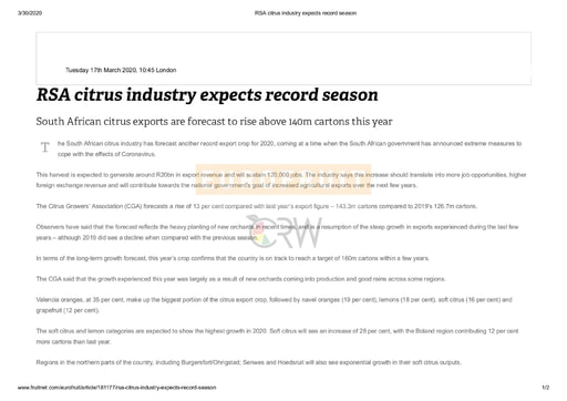 RSA citrus industry expects record season