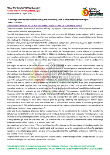 CGA - CEO Newsletter 13/2022 (01/04/22)