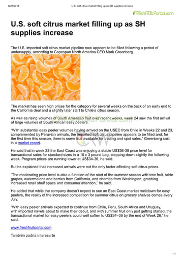 US soft citrus market filling up as SH supplies increase