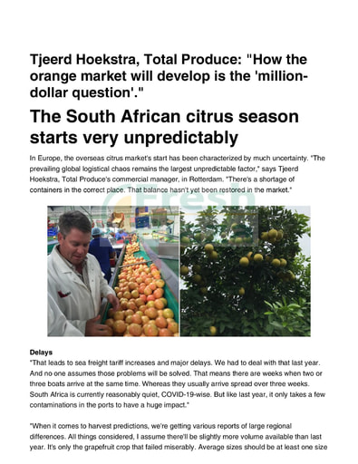 The South African citrus season starts very unpredictably