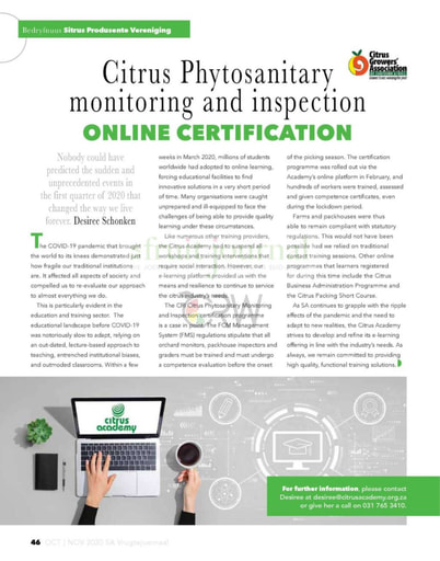 Citrus Phytosanitary Monitoring and Inspection Online Certification