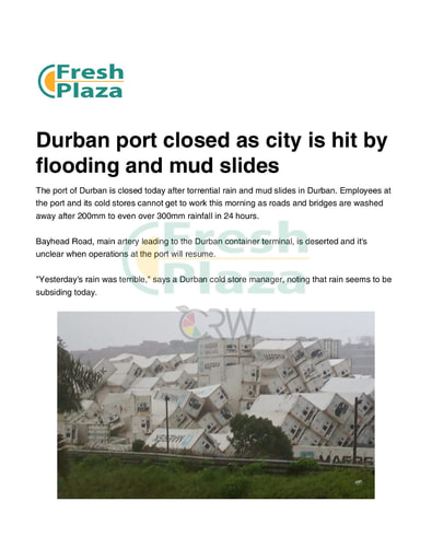 Durban port closed as city is hit by flooding and mudslides