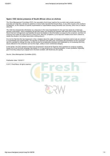 Spain: CGC denies presence of South African citrus on shelves