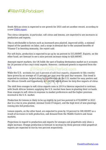 South African citrus to see growth in 2021 - USDA