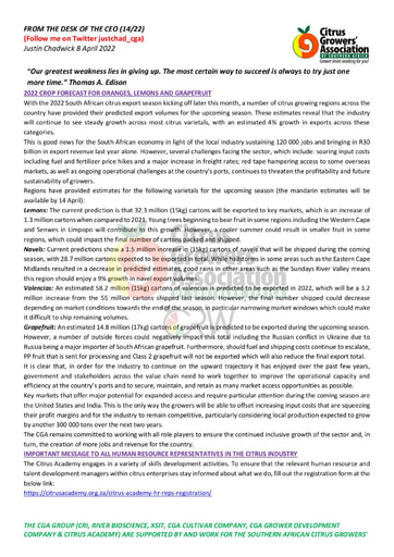 CGA - CEO Newsletter 14/2022 (08/04/22)