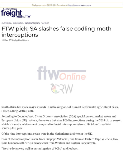 SA slashes false codling moth interceptions