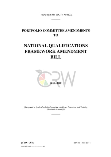 National Qualifications Framework Amendment Bill B20A - 2018