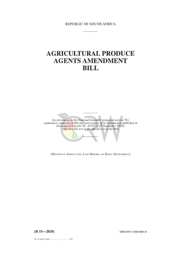 Agricultural Produce Agents Amendment Bill B33 - 2020