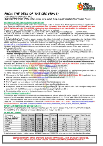 CGA - CEO Newsletter 40/2013 (04/10/13)