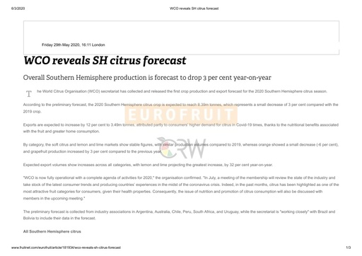 WCO reveals SH citrus forecast
