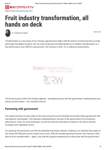 Fruit industry transformation all hands on deck