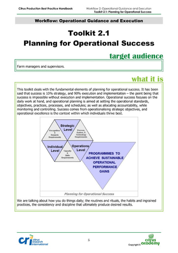 Toolkit 2.1 - Planning for Operational Success