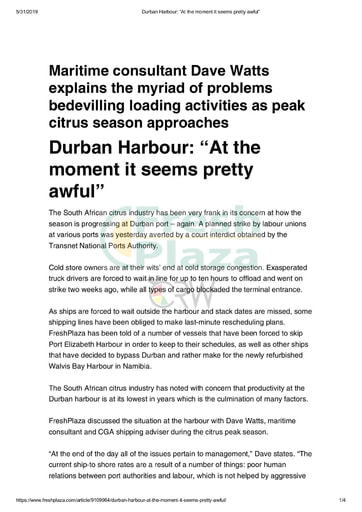 Durban Harbour: "At the moment it seems pretty awful"