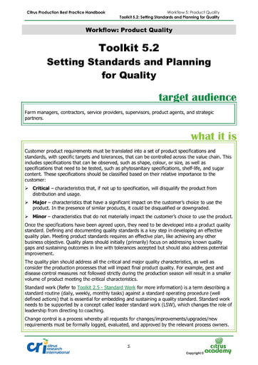 Toolkit 5.2 - Setting Standards and Planning for Quality