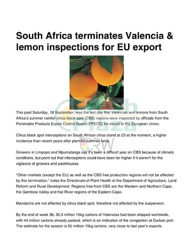 South Africa terminates Valencia & lemon inspections for EU export