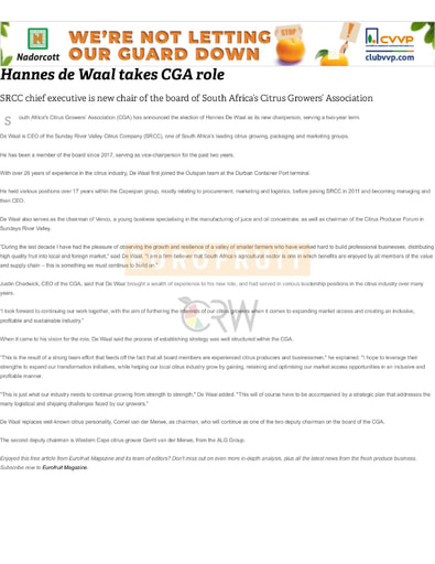 Hannes de Waal takes CGA role