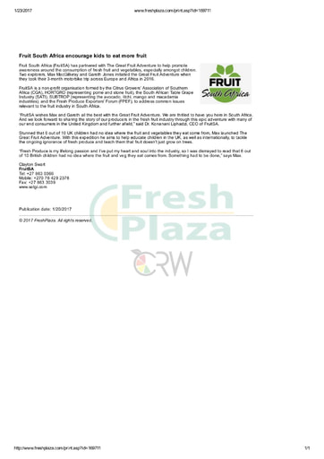 Fruit South Africa encourage kids to eat more fruit