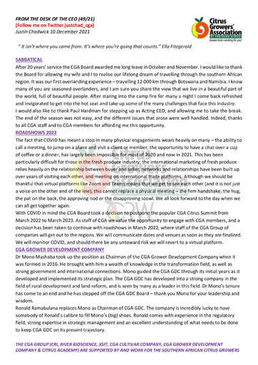 CGA - CEO Newsletter 49/2021 (10/12/21)