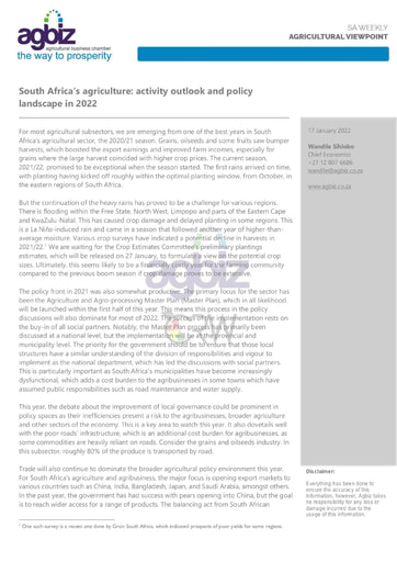 South Africa’s agriculture: activity outlook and policy landscape in 2022