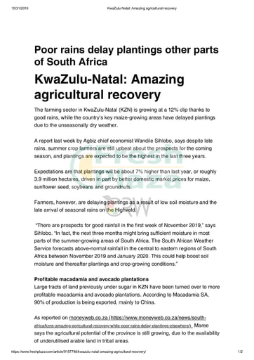 KwaZulu-Natal: Amazing agricultural recovery