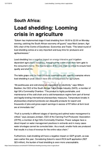Load shedding: Looming crisis in agriculture