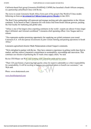 Limoneira expands into South Africa