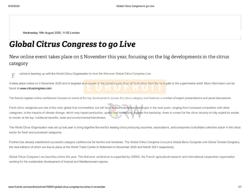 Global Citrus Congress to go Live