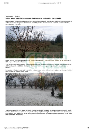 Grapefruit volumes almost halved due to hail and drought