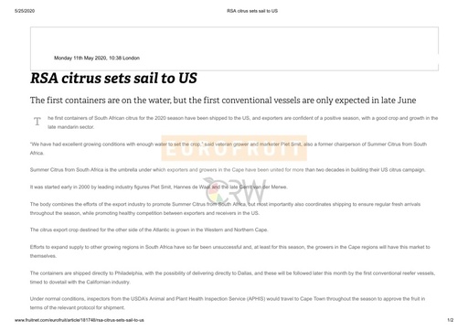 RSA citrus sets sail to US
