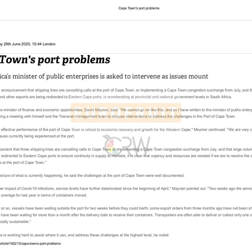 Cape Town's port problems