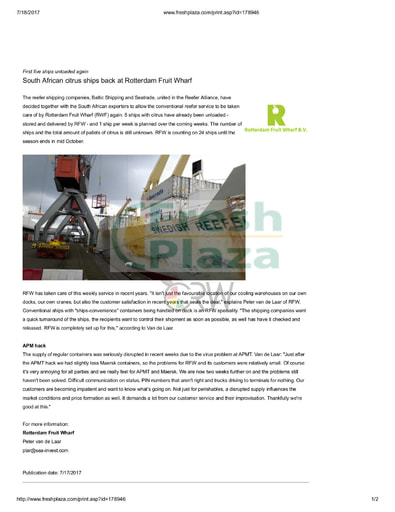 South African citrus ships back at Rotterdam Fruit Wharf