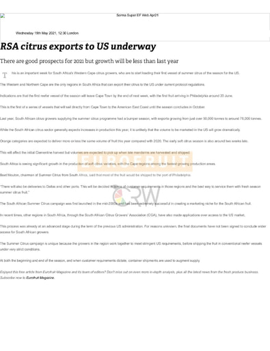 RSA citrus exports to US underway