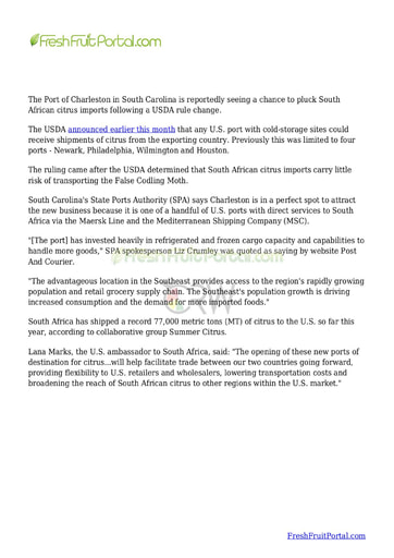 Charleston port eyes South African citrus imports following rule change