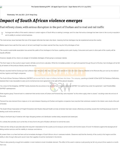 Impact of South African violence emerges