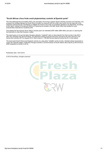 "South African citrus fruits avoid phytosanitary controls at Spanish ports"