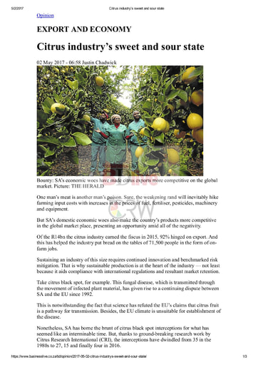 Citrus industry's sweet and sour state