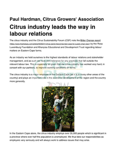 Citrus industry leads the way in labour relations