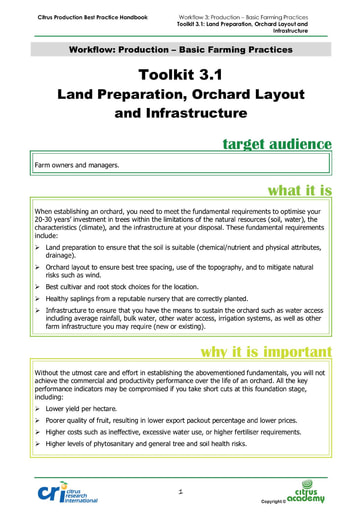 Toolkit 3.1 - Land Preparation, Orchard Layout and Infrastructure