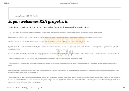 Japan welcomes RSA grapefruit