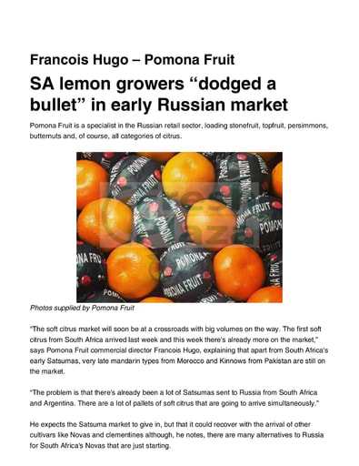 SA lemon growers "dodged a bullet" in early Russian market