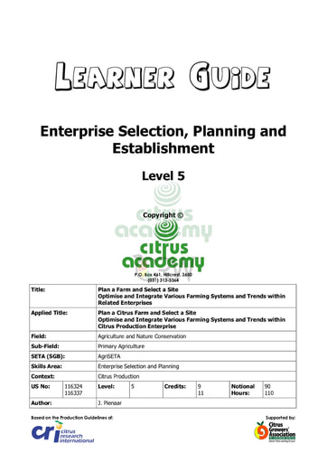 Enterprise Selection and Establishment NQ 5 Learner Guide