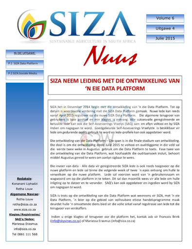 SIZA Nuus Vol. 6, Uitgawe 4 (07/2015)